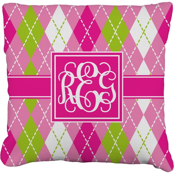 Custom Pink & Green Argyle Faux-Linen Throw Pillow 18" (Personalized)