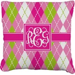 Pink & Green Argyle Faux-Linen Throw Pillow 20" (Personalized)