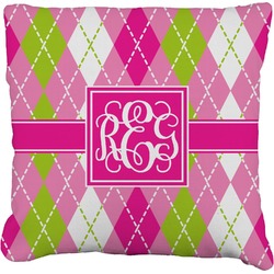 Pink & Green Argyle Faux-Linen Throw Pillow 20" (Personalized)