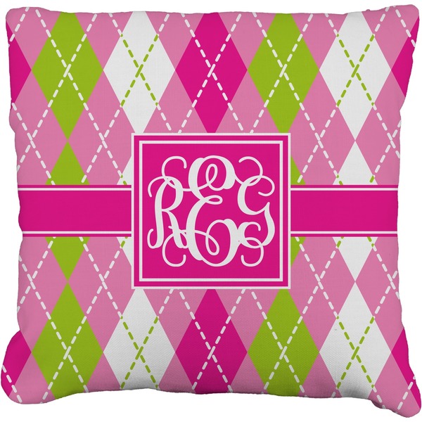 Custom Pink & Green Argyle Faux-Linen Throw Pillow 20" (Personalized)