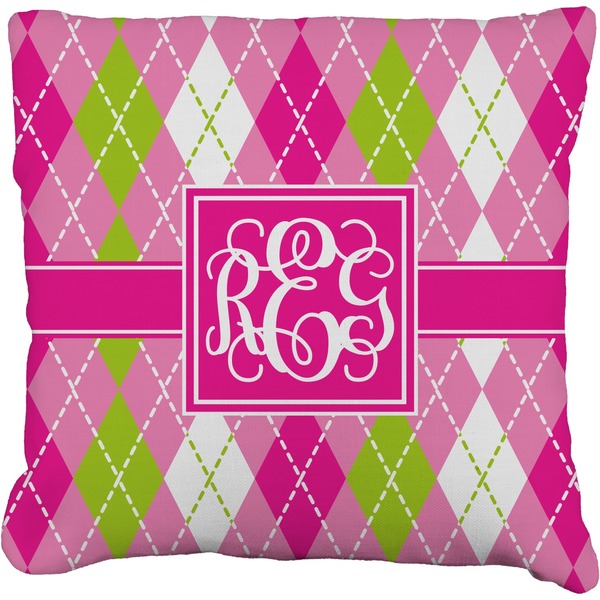 Custom Pink & Green Argyle Faux-Linen Throw Pillow 26" (Personalized)