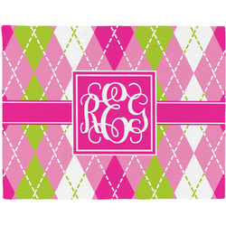 Pink & Green Argyle Woven Fabric Placemat - Twill w/ Monogram