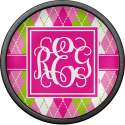 Pink & Green Argyle Cabinet Knob (Black) (Personalized)