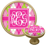 Pink & Green Argyle Cabinet Knob - Gold (Personalized)