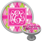 Pink & Green Argyle Cabinet Knob (Silver) (Personalized)