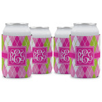 Pink & Green Argyle Can Cooler (12 oz) - Set of 4 w/ Monogram