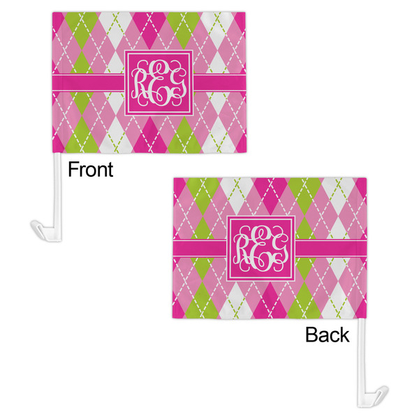 Pink & Green Argyle Car Flag - 11" x 8" - Front & Back View