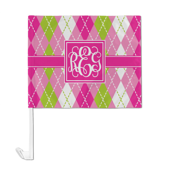 Pink & Green Argyle Car Flag - Large - FRONT