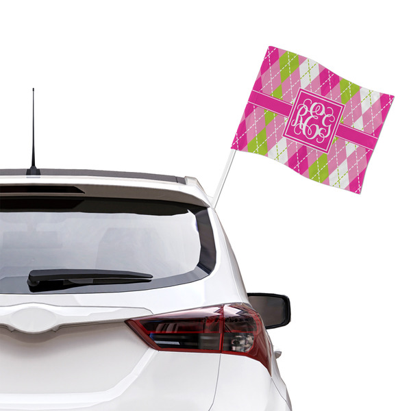 Pink & Green Argyle Car Flag - Large - LIFESTYLE