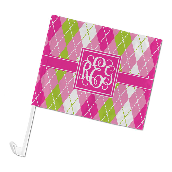 Custom Pink & Green Argyle Car Flag - Large (Personalized)