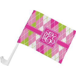 Pink & Green Argyle Car Flag - Small w/ Monogram