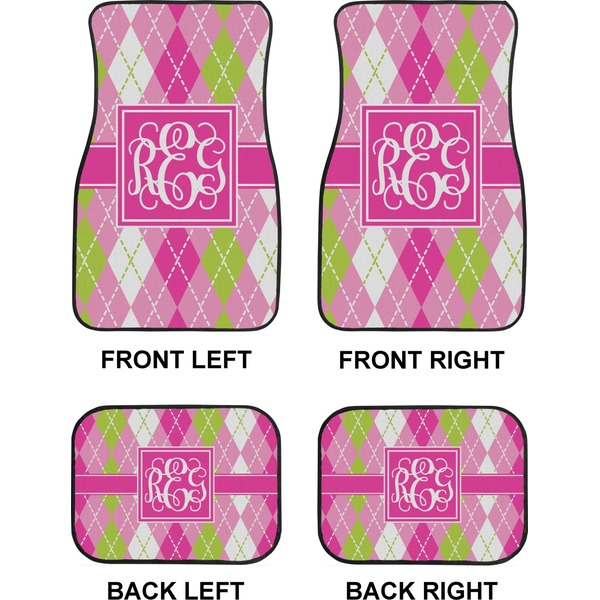 Pink & Green Argyle Car Floor Mats Set (2F + 2B)