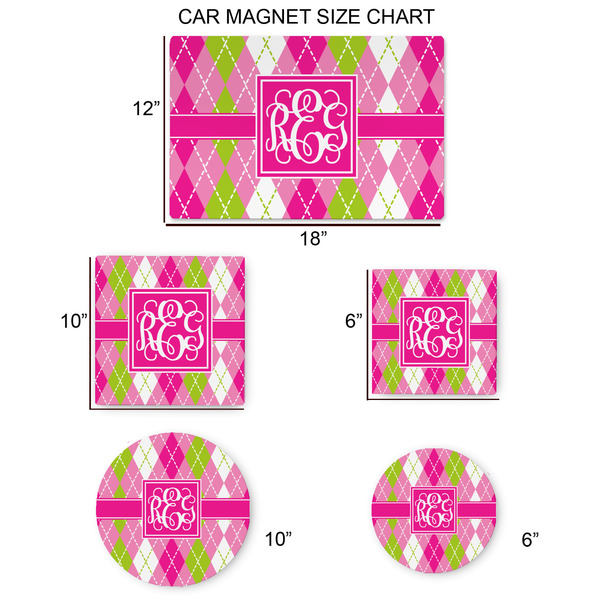 Pink & Green Argyle Car Magnets - SIZE CHART