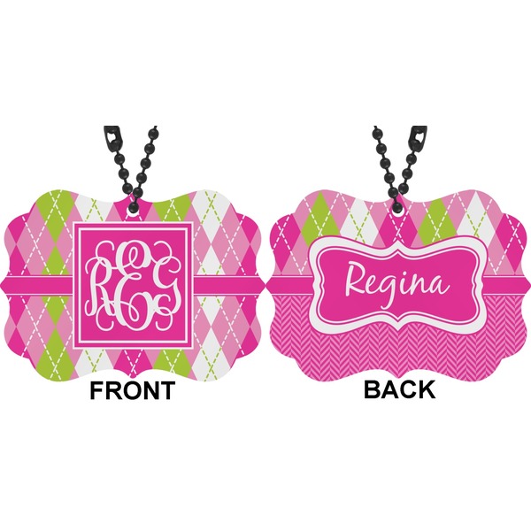 Pink & Green Argyle Car Ornament (Approval)