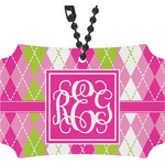 Pink & Green Argyle Rear View Mirror Ornament (Personalized)