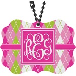 Pink & Green Argyle Rear View Mirror Decor (Personalized)