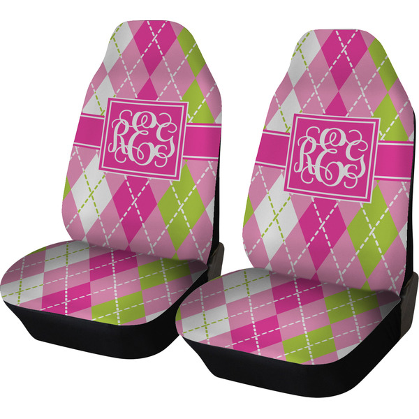 Custom Pink & Green Argyle Car Seat Covers (Set of Two) (Personalized)
