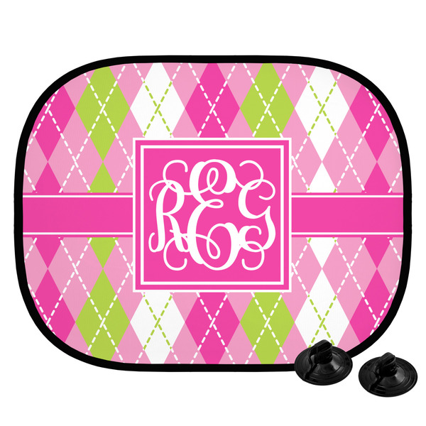 Custom Pink & Green Argyle Car Side Window Sun Shade (Personalized)