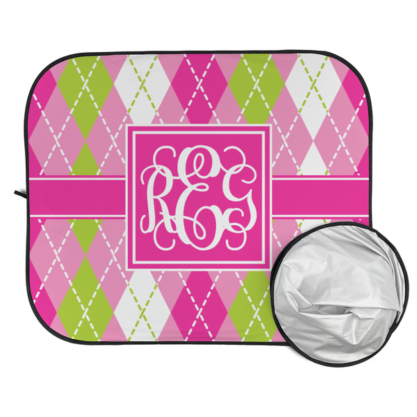 Pink & Green Argyle Car Sun Shades - FOLDED & UNFOLDED