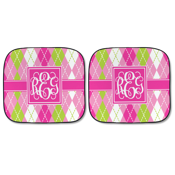 Pink & Green Argyle Car Sun Shades - FRONT