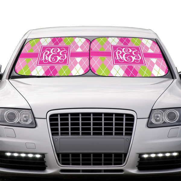 Pink & Green Argyle Car Sun Shades - IN CONTEXT