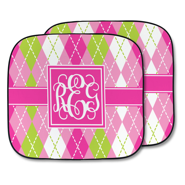 Custom Pink & Green Argyle Car Sun Shade - Two Piece (Personalized)