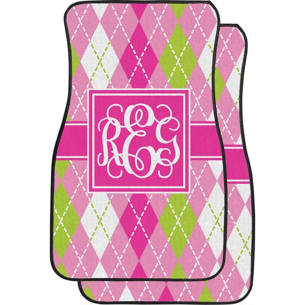 Custom Pink & Green Argyle Car Floor Mats (Front Seat) (Personalized)
