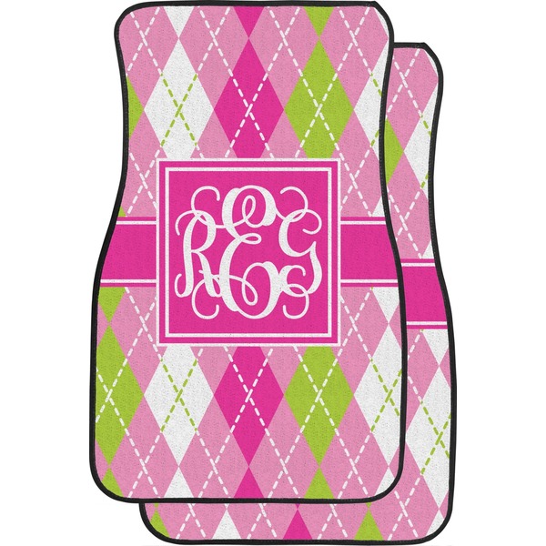 Pink & Green Argyle Custom Car Floor Mats Set (2Front & 2Back)