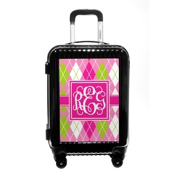 Pink & Green Argyle Carry On Hard Shell Suitcase (Personalized)