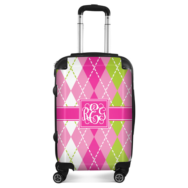 Custom Pink & Green Argyle Suitcase - 20" Carry On (Personalized)