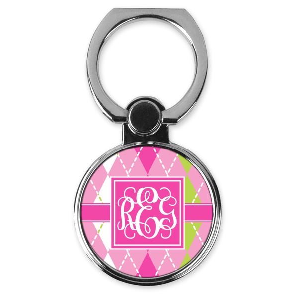 Custom Pink & Green Argyle Cell Phone Ring Stand & Holder (Personalized)