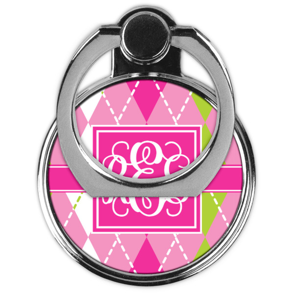 Pink & Green Argyle Cell Phone Ring Stand & Holder - Front (Collapsed)