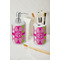 Pink & Green Argyle Ceramic Bathroom Accessories - LIFESTYLE (toothbrush holder & soap dispenser)