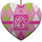 Pink & Green Argyle Ceramic Flat Ornament - Heart (Front)