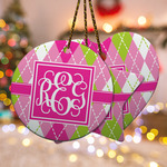 Pink & Green Argyle Ceramic Ornament w/ Monogram