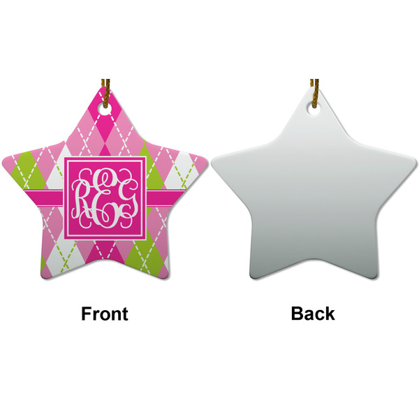 Pink & Green Argyle Ceramic Flat Ornament - Star Front & Back (APPROVAL)