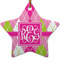 Pink & Green Argyle Ceramic Flat Ornament - Star (Front)
