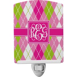 Pink & Green Argyle Ceramic Night Light (Personalized)