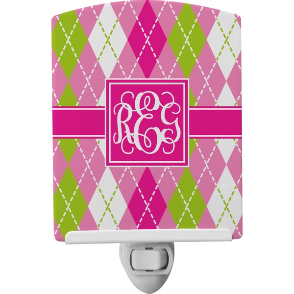 Custom Pink & Green Argyle Ceramic Night Light (Personalized)