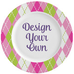 Pink & Green Argyle Ceramic Dinner Plates (Set of 4) (Personalized)