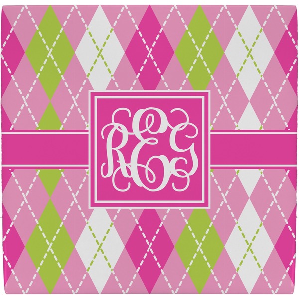 Custom Pink & Green Argyle Ceramic Tile Hot Pad (Personalized)