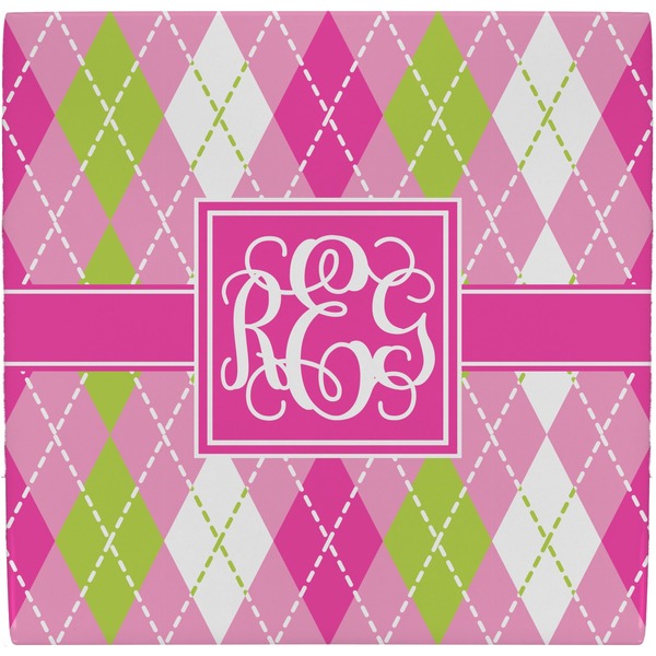 Custom Pink & Green Argyle Ceramic Tile Hot Pad (Personalized)