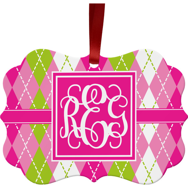 Pink & Green Argyle Christmas Ornament (Front View)