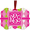 Pink & Green Argyle Metal Frame Ornament - Double Sided w/ Monogram