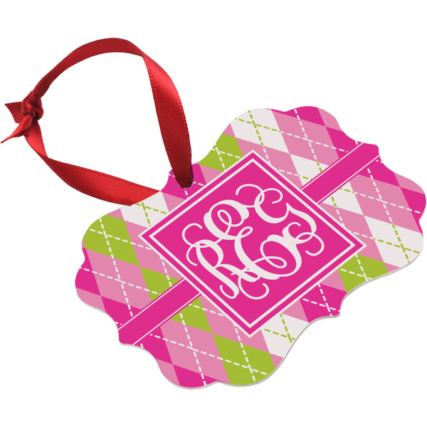 Pink & Green Argyle Christmas Ornament