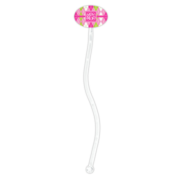 Pink & Green Argyle Clear Plastic 7" Stir Stick - Oval - Single Stick