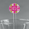 Pink & Green Argyle 5.5" Round Plastic Stir Sticks - Clear (Personalized)