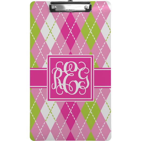 Custom Pink & Green Argyle Clipboard (Legal Size) (Personalized)