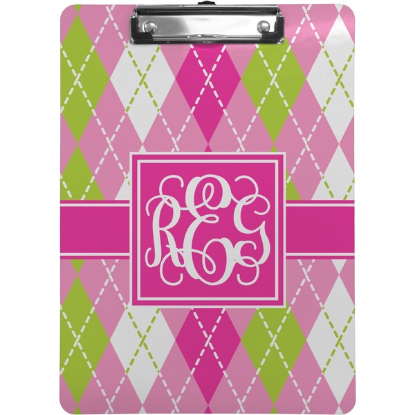 Custom Pink & Green Argyle Clipboard (Letter Size) (Personalized)