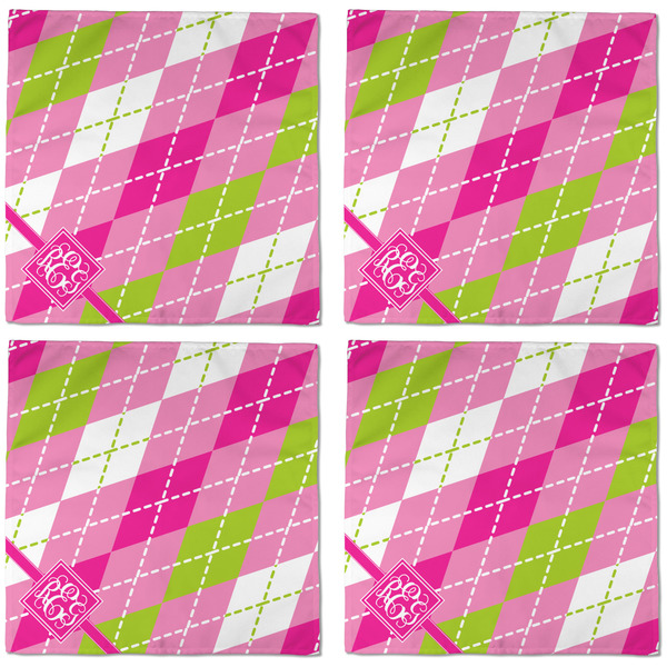 Pink & Green Argyle Cloth Napkins - Personalized Dinner (APPROVAL) Set of 4